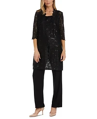 R & M Richards Petite 3-Pc. Sequined-Lace Jacket, Top Pants