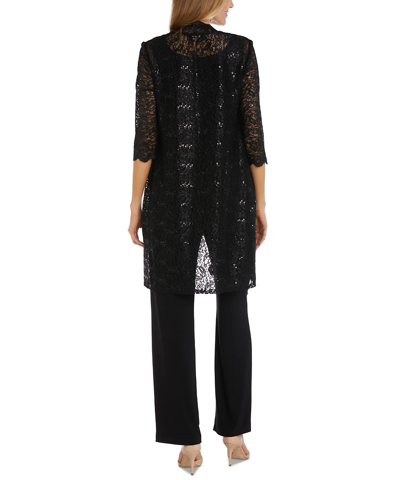 R & M Richards Petite 3-Pc. Sequined-Lace Jacket, Top Pants