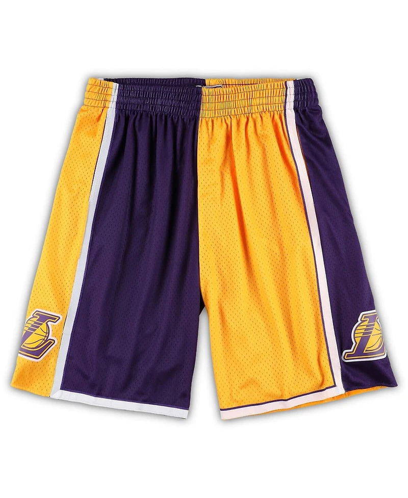 Men's Mitchell & Ness Gold, Purple Los Angeles Lakers Big and Tall Hardwood Classics Split Swingman Shorts