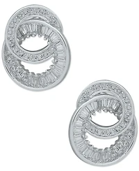 Anne Klein Silver-Tone Cubic Zirconia Double Circle Button Earrings