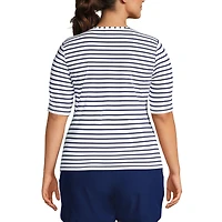 Lands' End Plus Crew Neck Elbow Sleeve Rash Guard Upf 50 Sun Protection Modest Swim Tee Print