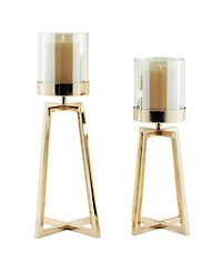 Danya B Maeve Tinted Glass Warm Pedestal Hurricane 2-Piece Candle Holders Set