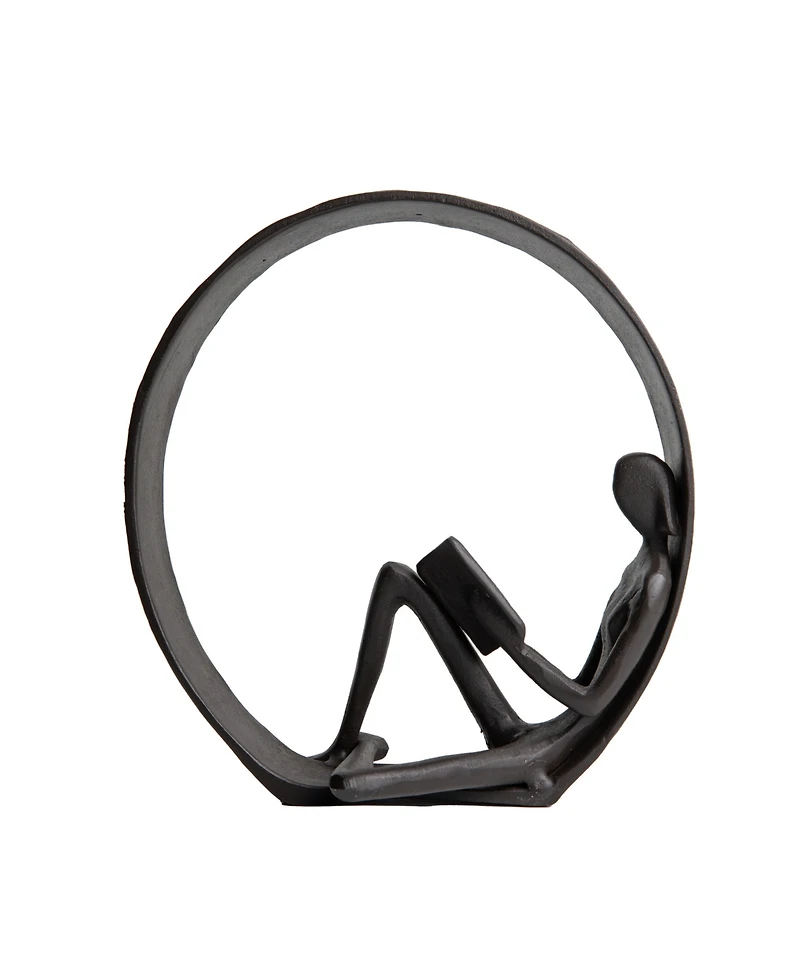 Danya B Contemporary Encircled Male Female Reader Cast Iron 2-Piece Sculpture Statue Set