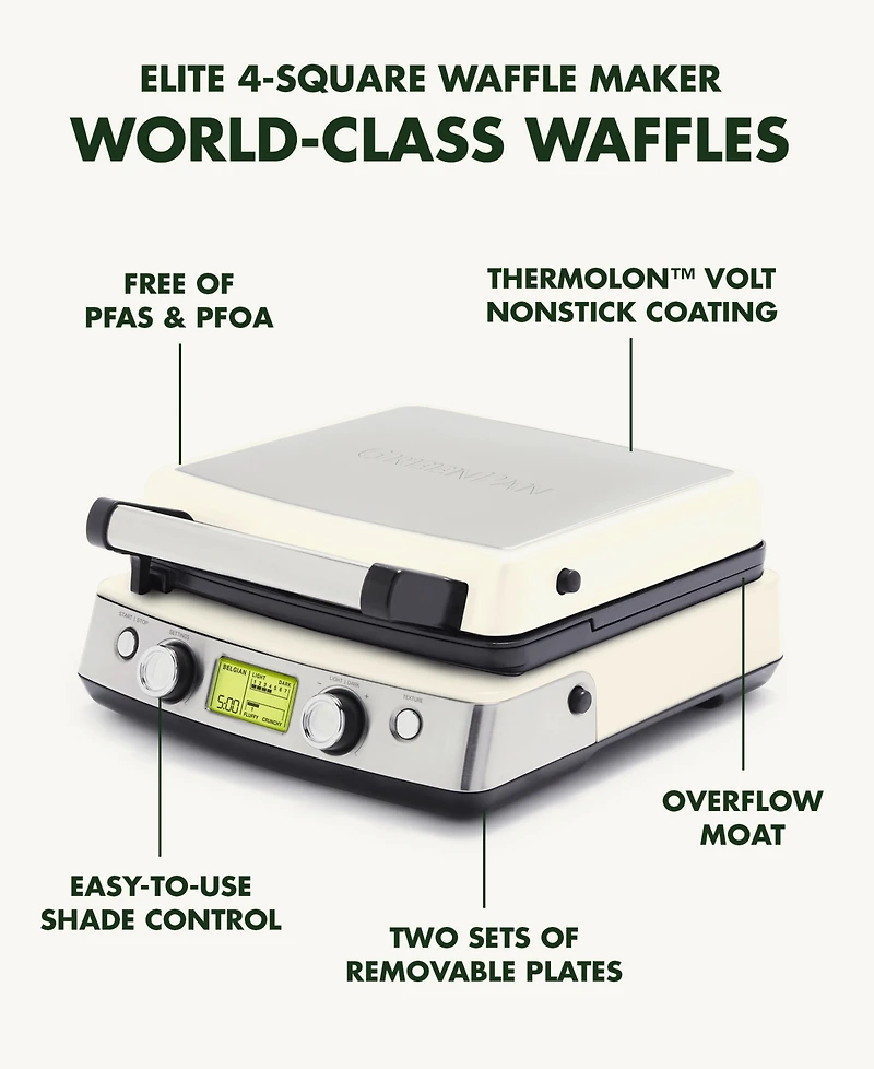 GreenPan Elite 4-Square Nonstick Belgian & Regular Waffle Maker