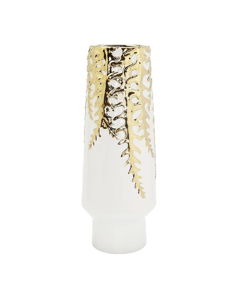 18.5" H White Ceramic Vase Gold-Tone Design