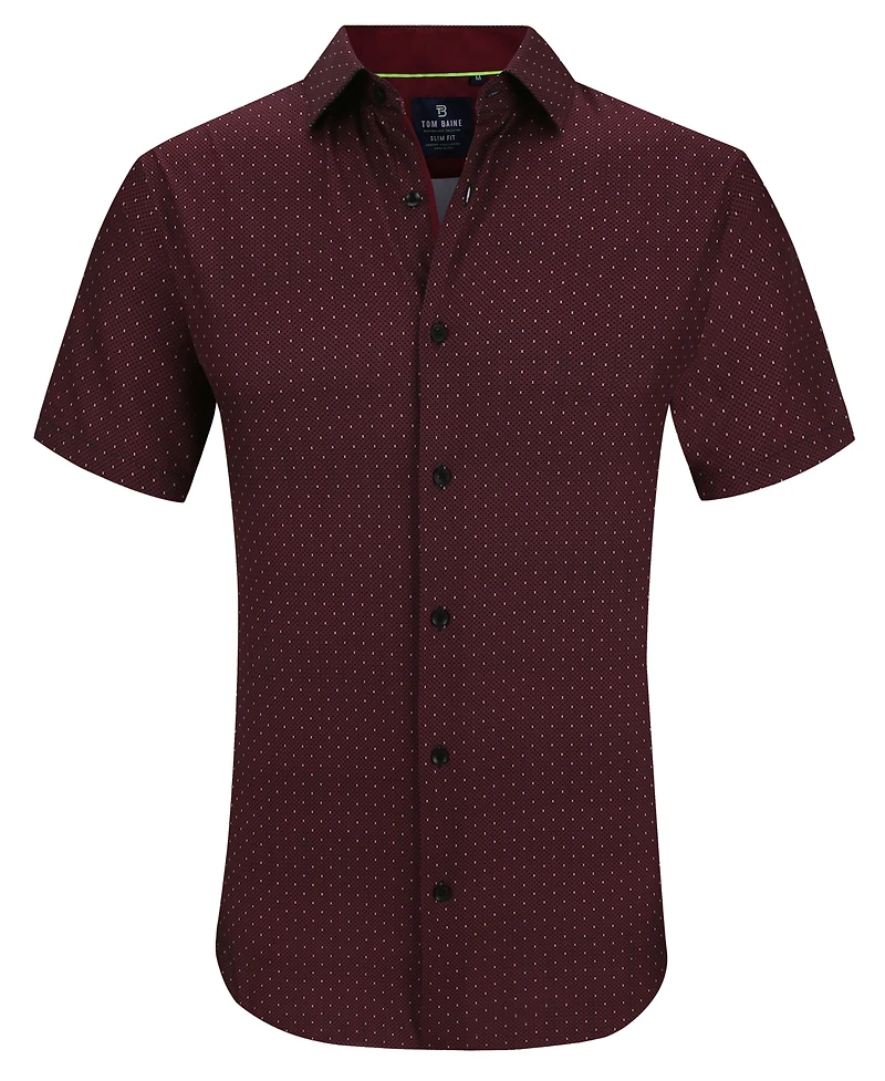 Tom Baine Men's Slim Fit Short Sleeve Performance Stretch Button Down Dress Shirt