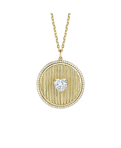 14k Gold Plated with Cubic Zirconia Heart Medallion Pendant Necklace