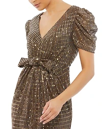 Mac Duggal Women's Ieena Bow Waist Metallic Gown