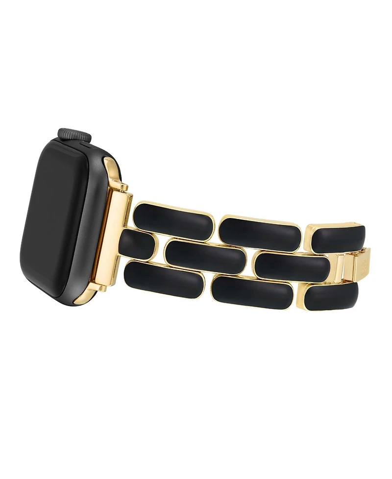 Anne Klein Women's Black Enamel and Gold-Tone Alloy Metal Bracelet designed for Apple Watch 42mm (Series 10) & 38/40/41mm