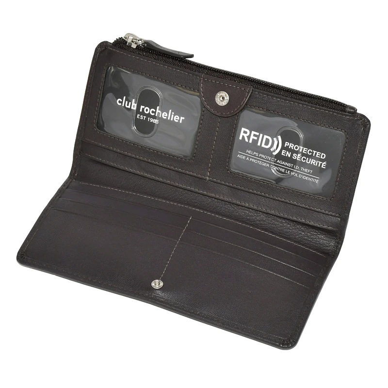 Club Rochelier Ladies Slim Clutch Wallet with Top Zipper