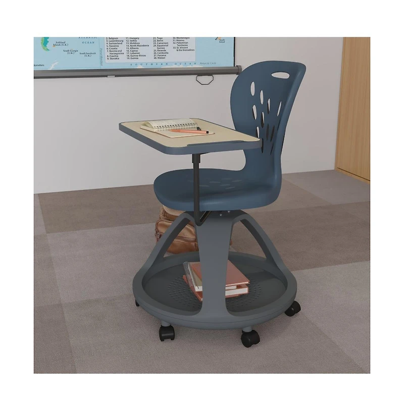 Mobile Desk Chair - 360° Tablet Rotation And Storage Cubby