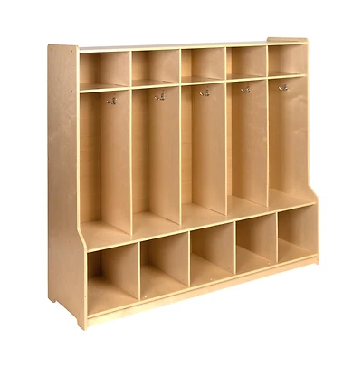 Wood School Coat Locker With Bench, Cubbies And Storage Organizer Hook
