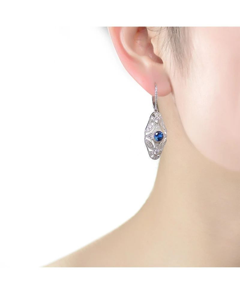 Sterling Silver with White Gold Plated Round Cubic Zirconia Wreath Leverback Earrings