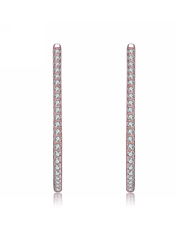 Sterling Silver with 18K Rose Gold Plated Cubic Zirconia Hoop Earrings
