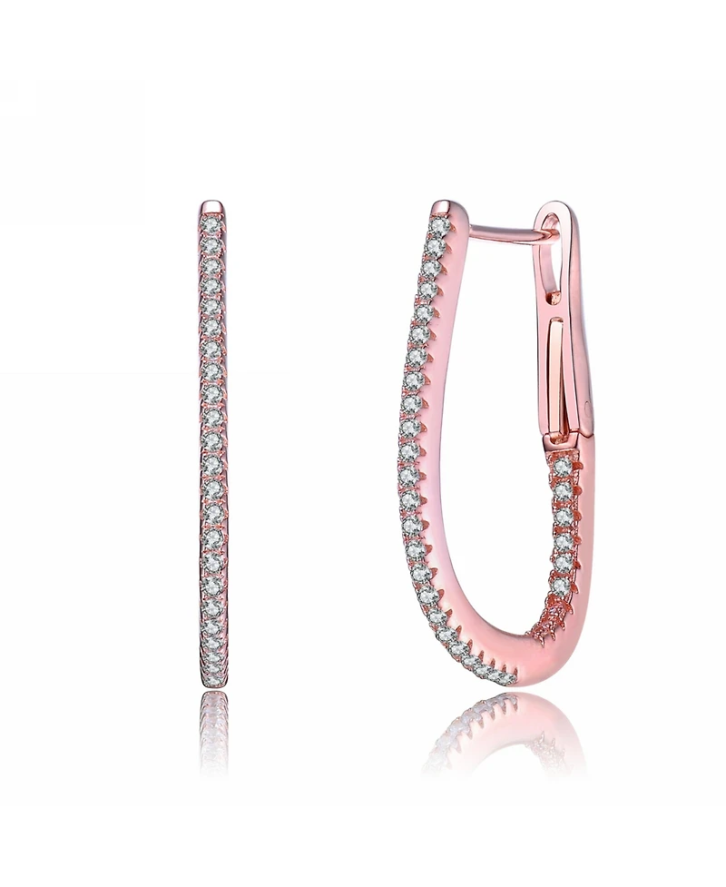 Sterling Silver with 18K Rose Gold Plated Cubic Zirconia Hoop Earrings