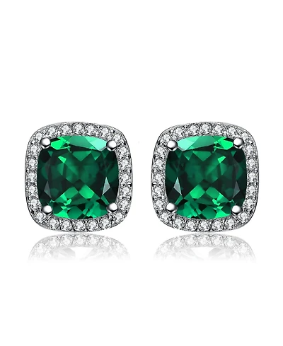 Sterling Silver Cubic Zirconia Vintage Cushion Cluster Halo Stud Earrings