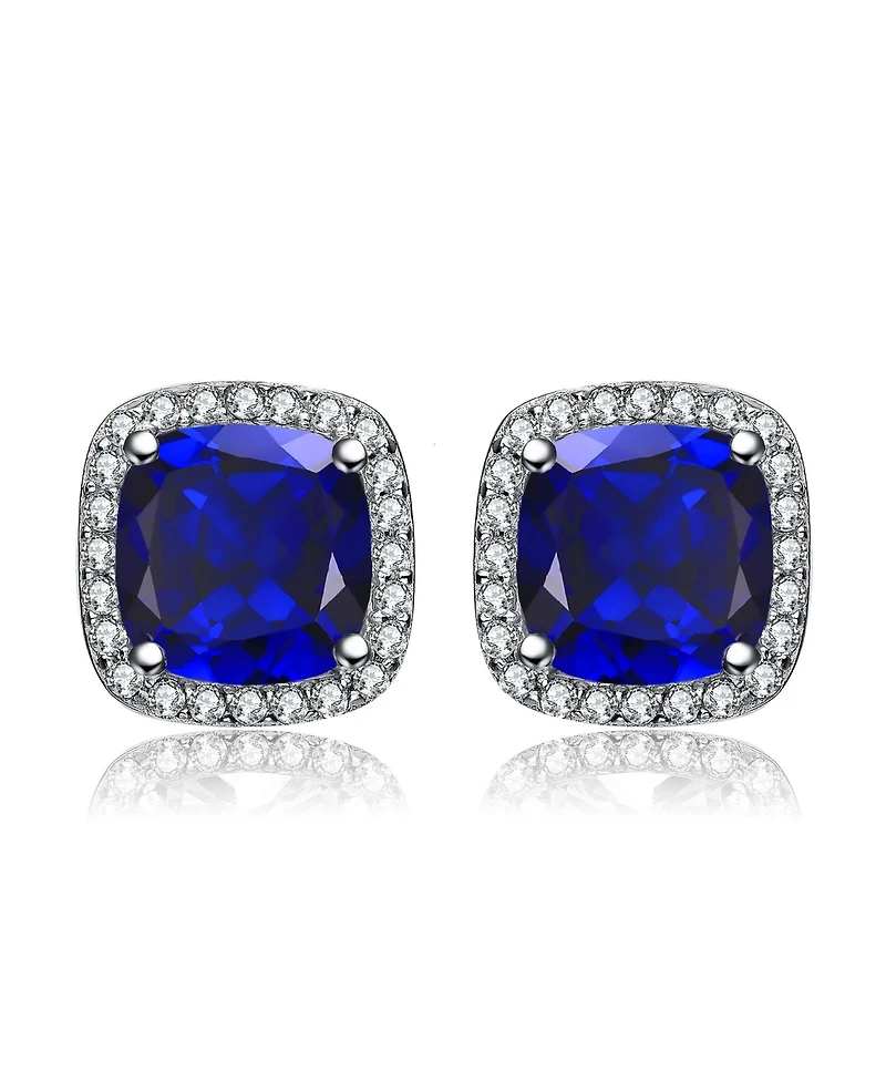 Sterling Silver Cubic Zirconia Vintage Cushion Cluster Halo Stud Earrings