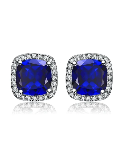 Sterling Silver Cubic Zirconia Vintage Cushion Cluster Halo Stud Earrings