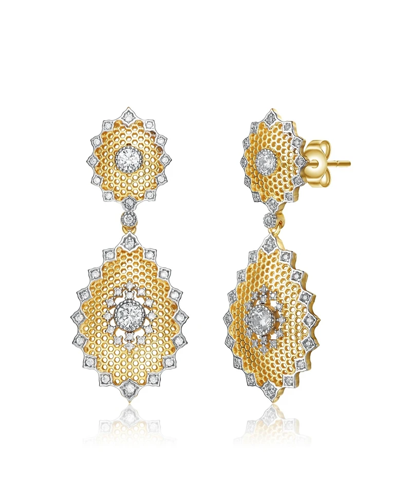 White Gold and 14K Gold Plated Cubic Zirconia Drop Earrings