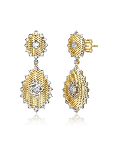 White Gold and 14K Gold Plated Cubic Zirconia Drop Earrings