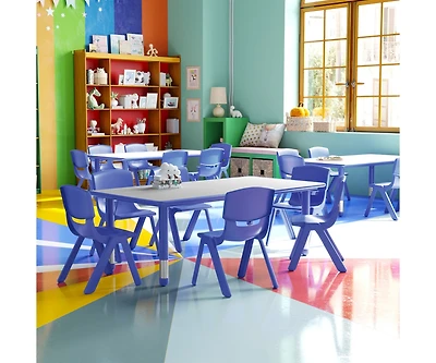 23.625"W X 47.25"L Rectangular Plastic Height Adjustable Activity Table Set With 6 Chairs