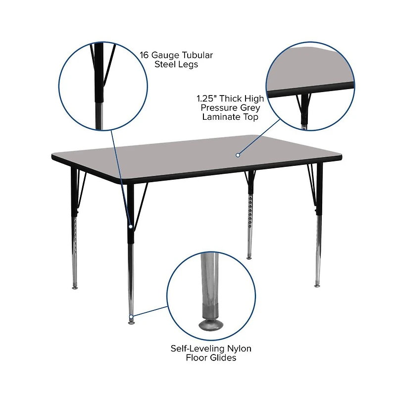 Emma+Oliver 24X60 Rectangle Hp Laminate Adjustable Activity Table