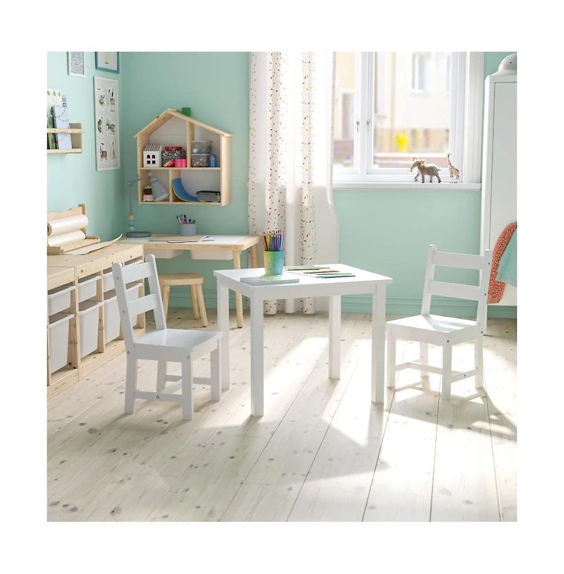 Emma+Oliver Kids 3 Piece Solid Hardwood Table And Chair Set For Playroom, Kitchen