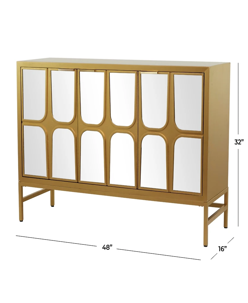 Rosemary Lane 32" Wood 1 Shelf and 3 Doors Cabinet with Mirrored Front