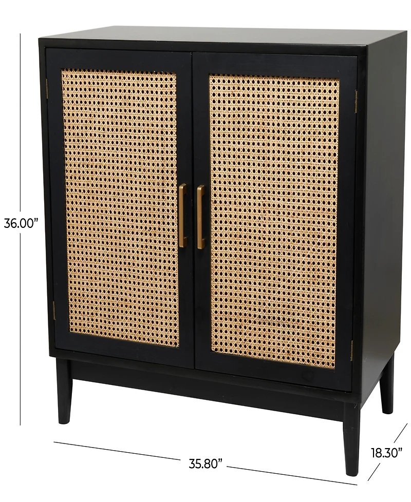 Rosemary Lane 36" Wood 1 Shelf and 2 Door Cabinet with Cane Front Doors and Gold-Tone Handles