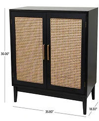 Rosemary Lane 36" Wood 1 Shelf and 2 Door Cabinet with Cane Front Doors and Gold-Tone Handles