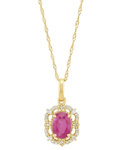 Sapphire (1 ct. t.w.) & Diamond (1/10 ct. t.w.) Pendant 18" Necklace in 14k Yellow Gold (Also Available in Ruby & Emerald)