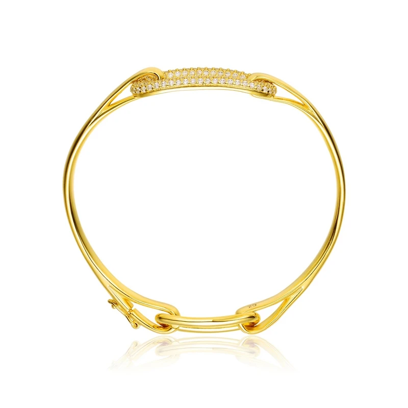 Sterling Silver 14K Gold Plated Clear Cubic Zirconia Bangle Bracelet