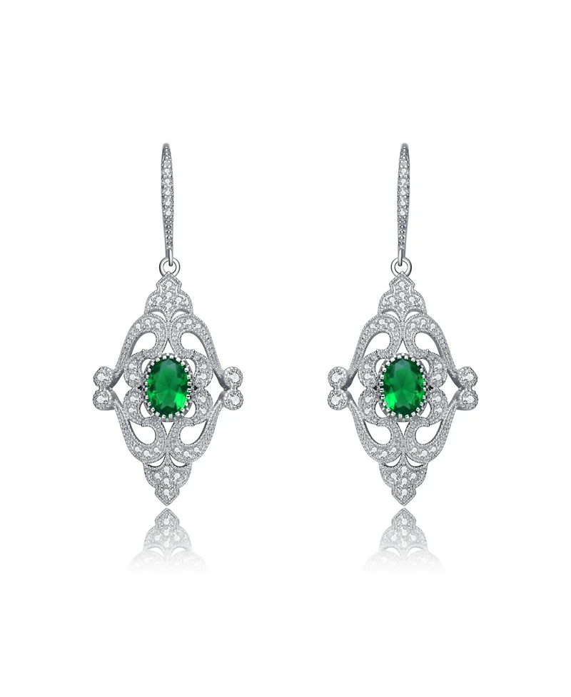 Sterling Silver Oval and Round Cubic Zirconia Adorn Leverback Earrings