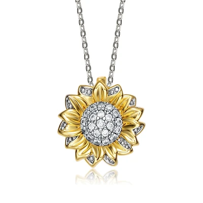 14K Gold Plated Sunflower Cubic Zirconia Floral Pendant