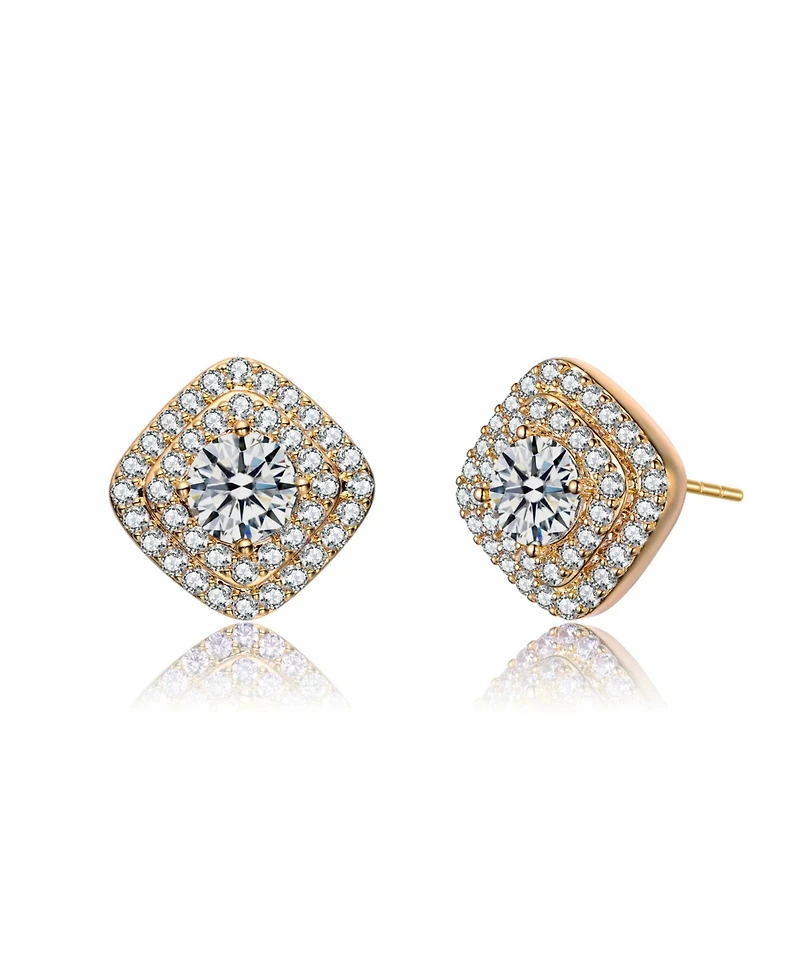 Ga Cubic Zirconia Pave Square Shape Stud Earrings