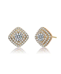 Ga Cubic Zirconia Pave Square Shape Stud Earrings