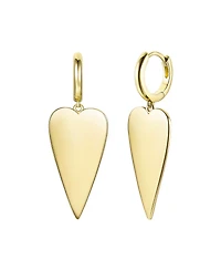 14k Gold Plated Elongated Heart Charm Dangle Mini Hoop Earrings