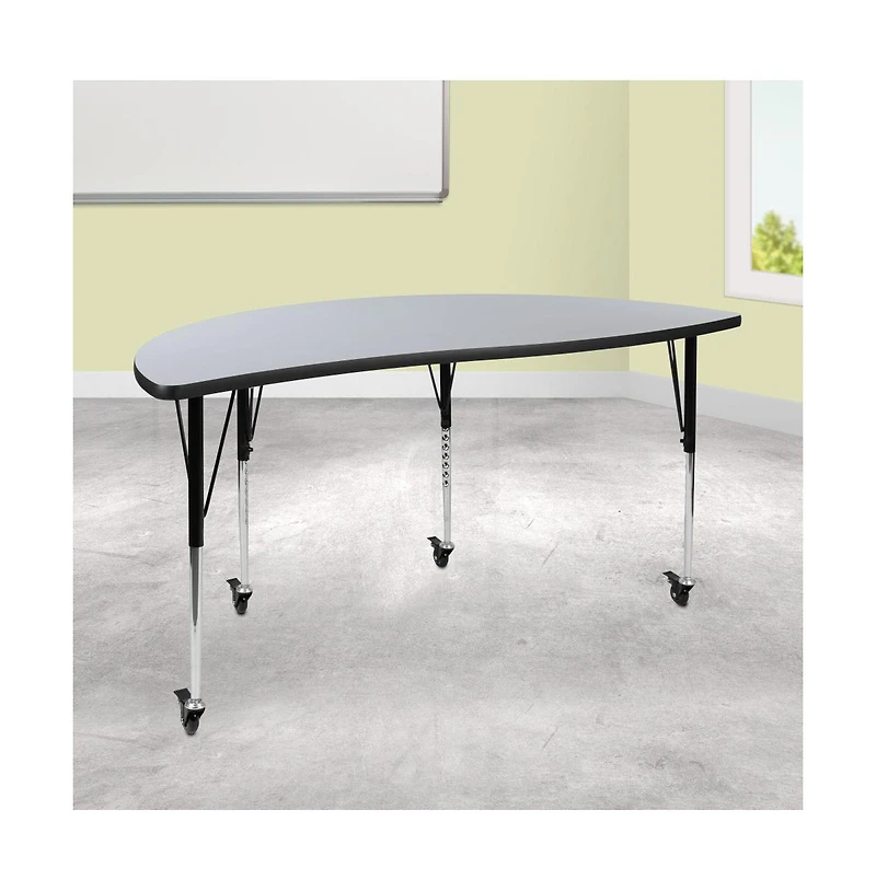 Emma+Oliver Mobile 60" Half Circle Wave Flexible Collaborative Adjustable Height Activity Table