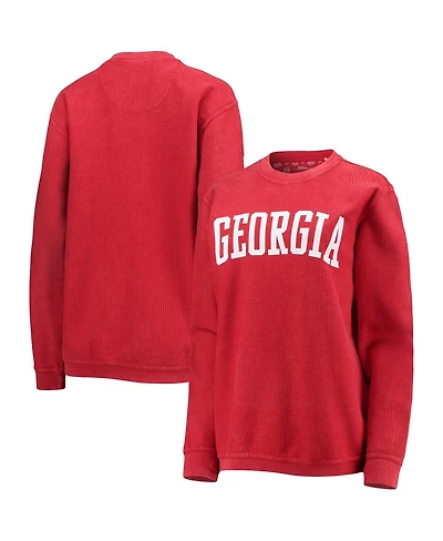 Women's Pressbox Red Georgia Bulldogs Comfy Cord Vintage-Like Wash Basic Arch Pullover Sweatshirt