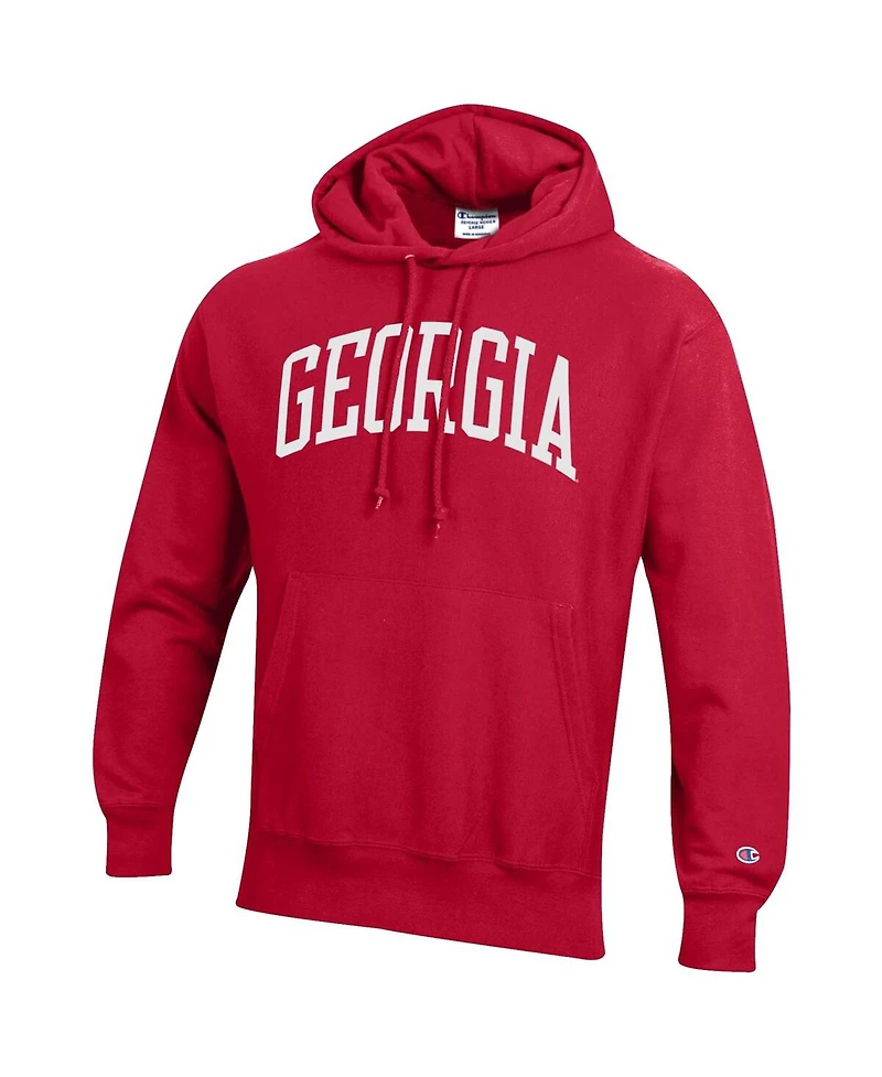 Men's Champion Red Georgia Bulldogs Team Arch Reverse Weave Pullover Hoodie
