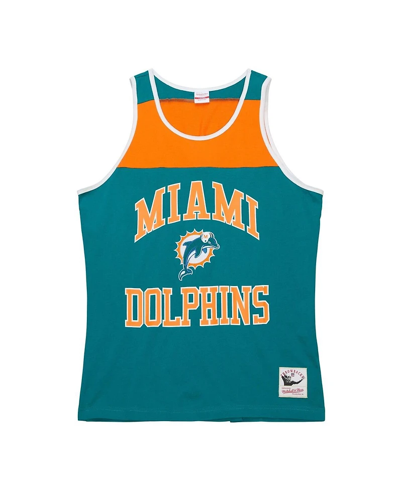 Men's Mitchell & Ness Teal, Orange Miami Dolphins Gridiron Classics Heritage Colorblock Tank Top
