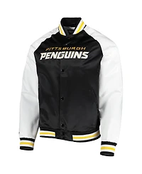 Men's Mitchell & Ness Black, White Pittsburgh Penguins Primetime Raglan Satin Full-Snap Jacket