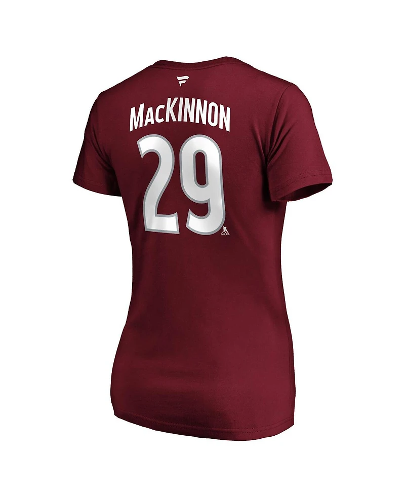 Women's Fanatics Nathan MacKinnon Burgundy Colorado Avalanche Plus Size Name and Number V-Neck T-shirt