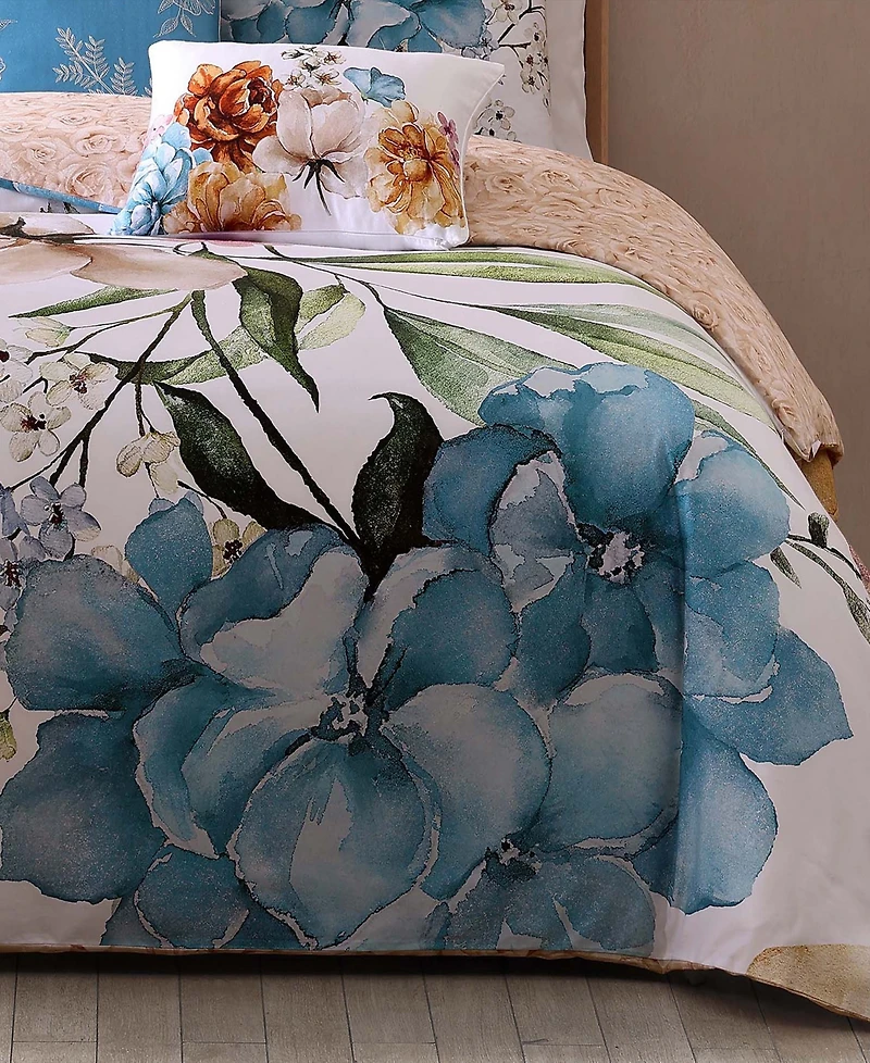 Bebejan Maia Blue Bedding 200 Thread Count 100% Cotton Sateen 5 Piece Reversible Queen Comforter Set