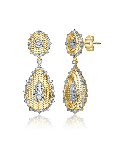 14K Gold Plated 2 Settings Cubic Zirconia Drop Earrings