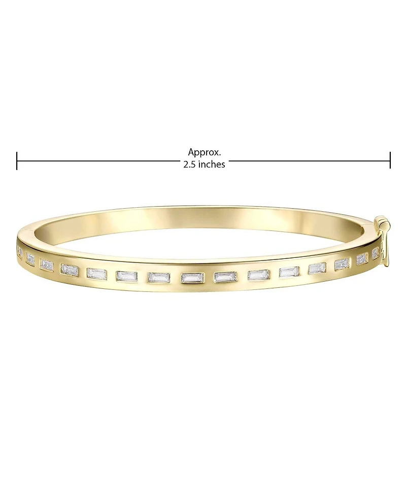 14k Yellow Gold Plated with Bezel Set -Like Cubic Zirconia Baguette Bangle Bracelet