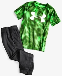 Under Armour Big Boys Tech Big Logo Printed T Shirt Armour Fleece Jogger Pants