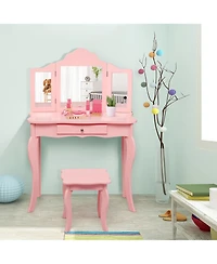 Costway Vanity Table Set Makeup Dressing Kids Stool Mirror