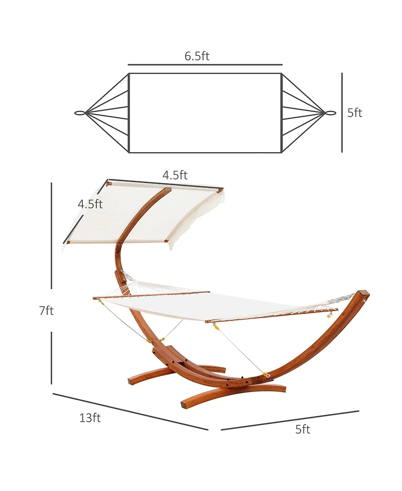 Outsunny 13FT Wooden Arc Hammock with Canopy, Outdoor Hammock Bed with Wood Arc Stand for Patio Balcony Garden Backyard, White