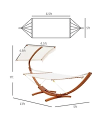 Outsunny 13FT Wooden Arc Hammock with Canopy, Outdoor Hammock Bed with Wood Arc Stand for Patio Balcony Garden Backyard, White